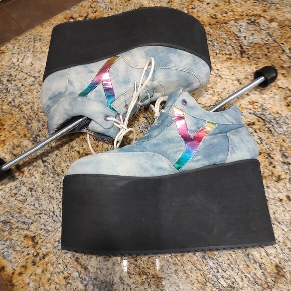 YRU Vintage Denim Platform Sneakers Size 39 with Embroidered Details 8.5 US - Picture 6 of 12